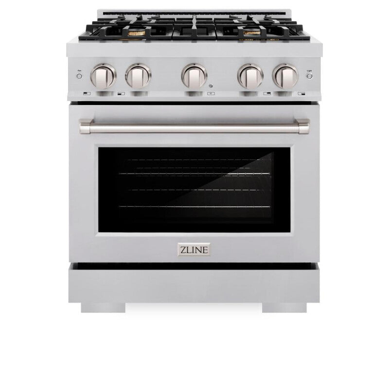 ZLINE 30 in. 4.2 cu. ft. Select Dual Fuel Range with Gas Cooktop and Electric Convection Oven in Stainless Steel with 4 Brass Burners (HDR-BR-30) - (HDRBR30) -
