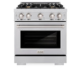 ZLINE 30 in. 4.2 cu. ft. Select Dual Fuel Range with Gas Cooktop and Electric Convection Oven in Stainless Steel with 4 Brass Burners (HDR-BR-30) - (HDRBR30) -