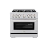 ZLINE 36 in. 5.2 cu. ft. Select Dual Fuel Range with Gas Cooktop and Electric Convection Oven in Stainless Steel with 6 Brass Burners (HDR-BR-36) - (HDRBR36) -