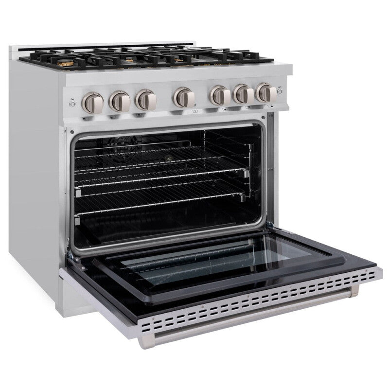 ZLINE 36 in. 5.2 cu. ft. Select Dual Fuel Range with Gas Cooktop and Electric Convection Oven in Stainless Steel with 6 Brass Burners (HDR-BR-36) - (HDRBR36) -