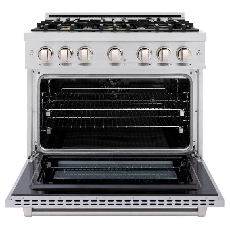 ZLINE 36 in. 5.2 cu. ft. Select Dual Fuel Range with Gas Cooktop and Electric Convection Oven in Stainless Steel with 6 Brass Burners (HDR-BR-36) - (HDRBR36) -