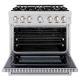 ZLINE 36 in. 5.2 cu. ft. Select Dual Fuel Range with Gas Cooktop and Electric Convection Oven in Stainless Steel with 6 Brass Burners (HDR-BR-36) - (HDRBR36) -