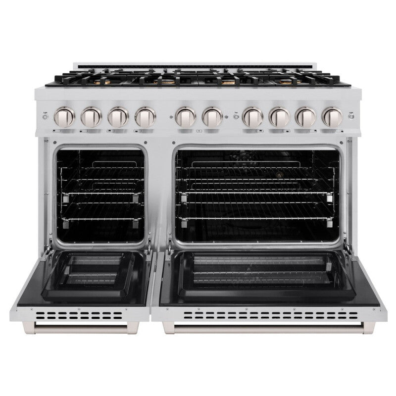 ZLINE 48 in. 6.7 cu. ft. Select Double Oven Dual Fuel Range in Stainless Steel with 8 Brass Burners (HDR-BR-48) - (HDRBR48) -