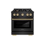 ZLINE Autograph Edition 30 in. 4.2 cu. ft. Select Dual Fuel Range with 4 Burner Gas Cooktop and Electric Convection Oven in Black Stainless Steel with Champagne Bronze Accents (HDRBZ-30-CB) - (HDRBZ30CB) -