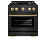 ZLINE Autograph Edition 30 in. 4.2 cu. ft. Select Dual Fuel Range with 4 Burner Gas Cooktop and Electric Convection Oven in Black Stainless Steel with Champagne Bronze Accents (HDRBZ-30-CB) - (HDRBZ30CB) -