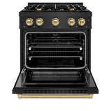 ZLINE Autograph Edition 30 in. 4.2 cu. ft. Select Dual Fuel Range with 4 Burner Gas Cooktop and Electric Convection Oven in Black Stainless Steel with Champagne Bronze Accents (HDRBZ-30-CB) - (HDRBZ30CB) -