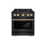 ZLINE Autograph Edition 30 in. 4.2 cu. ft. Select Dual Fuel Range with 4 Burner Gas Cooktop and Electric Convection Oven in Black Stainless Steel with Polished Gold Accents (HDRBZ-30-G) - (HDRBZ30G) -
