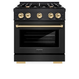 ZLINE Autograph Edition 30 in. 4.2 cu. ft. Select Dual Fuel Range with 4 Burner Gas Cooktop and Electric Convection Oven in Black Stainless Steel with Polished Gold Accents (HDRBZ-30-G) - (HDRBZ30G) -