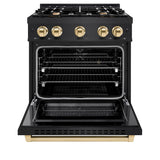 ZLINE Autograph Edition 30 in. 4.2 cu. ft. Select Dual Fuel Range with 4 Burner Gas Cooktop and Electric Convection Oven in Black Stainless Steel with Polished Gold Accents (HDRBZ-30-G) - (HDRBZ30G) -