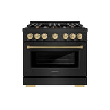 ZLINE Autograph Edition 36 in. 5.2 cu. ft. Select Dual Fuel Range with 6 Burner Gas Cooktop and Electric Convection Oven in Black Stainless Steel with Champagne Bronze Accents (HDRBZ-36-CB) - (HDRBZ36CB) -