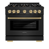 ZLINE Autograph Edition 36 in. 5.2 cu. ft. Select Dual Fuel Range with 6 Burner Gas Cooktop and Electric Convection Oven in Black Stainless Steel with Champagne Bronze Accents (HDRBZ-36-CB) - (HDRBZ36CB) -