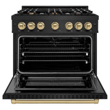 ZLINE Autograph Edition 36 in. 5.2 cu. ft. Select Dual Fuel Range with 6 Burner Gas Cooktop and Electric Convection Oven in Black Stainless Steel with Champagne Bronze Accents (HDRBZ-36-CB) - (HDRBZ36CB) -