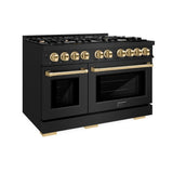 ZLINE Autograph Edition 48 in. 6.7 cu. ft. Select Double Oven Dual Fuel Range with 8 Burner Gas Cooktop in Black Stainless Steel and Polished Gold Accents (HDRBZ-48-G) - (HDRBZ48G) -
