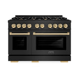 ZLINE Autograph Edition 48 in. 6.7 cu. ft. Select Double Oven Dual Fuel Range with 8 Burner Gas Cooktop in Black Stainless Steel and Polished Gold Accents (HDRBZ-48-G) - (HDRBZ48G) -