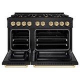 ZLINE Autograph Edition 48 in. 6.7 cu. ft. Select Double Oven Dual Fuel Range with 8 Burner Gas Cooktop in Black Stainless Steel and Polished Gold Accents (HDRBZ-48-G) - (HDRBZ48G) -