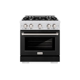ZLINE 30 in. 4.2 cu. ft. Select Dual Fuel Range with 4 Burner Gas Cooktop and Electric Convection Oven in DuraSnow® Stainless Steel with Black Matte Door (HDRS-BLM-30) - (HDRSBLM30) -