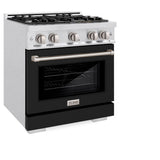 ZLINE 30 in. 4.2 cu. ft. Select Dual Fuel Range with 4 Burner Gas Cooktop and Electric Convection Oven in DuraSnow® Stainless Steel with Black Matte Door (HDRS-BLM-30) - (HDRSBLM30) -