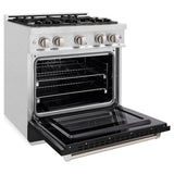 ZLINE 30 in. 4.2 cu. ft. Select Dual Fuel Range with 4 Burner Gas Cooktop and Electric Convection Oven in DuraSnow® Stainless Steel with Black Matte Door (HDRS-BLM-30) - (HDRSBLM30) -