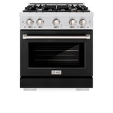 ZLINE 30 in. 4.2 cu. ft. Select Dual Fuel Range with 4 Burner Gas Cooktop and Electric Convection Oven in DuraSnow® Stainless Steel with Black Matte Door (HDRS-BLM-30) - (HDRSBLM30) -