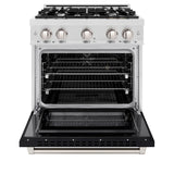 ZLINE 30 in. 4.2 cu. ft. Select Dual Fuel Range with 4 Burner Gas Cooktop and Electric Convection Oven in DuraSnow® Stainless Steel with Black Matte Door (HDRS-BLM-30) - (HDRSBLM30) -