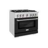 ZLINE 36 in. 5.2 cu. ft. Select Dual Fuel Range with 6 Burner Gas Cooktop and Electric Convection Oven in DuraSnow® Stainless Steel with Black Matte Door (HDRS-BLM-36) - (HDRSBLM36) -