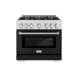 ZLINE 36 in. 5.2 cu. ft. Select Dual Fuel Range with 6 Burner Gas Cooktop and Electric Convection Oven in DuraSnow® Stainless Steel with Black Matte Door (HDRS-BLM-36) - (HDRSBLM36) -