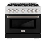 ZLINE 36 in. 5.2 cu. ft. Select Dual Fuel Range with 6 Burner Gas Cooktop and Electric Convection Oven in DuraSnow® Stainless Steel with Black Matte Door (HDRS-BLM-36) - (HDRSBLM36) -