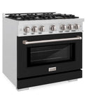 ZLINE 36 in. 5.2 cu. ft. Select Dual Fuel Range with 6 Burner Gas Cooktop and Electric Convection Oven in DuraSnow® Stainless Steel with Black Matte Door (HDRS-BLM-36) - (HDRSBLM36) -