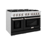 ZLINE 48 in. 6.7 cu. ft. Select Double Oven Dual Fuel Range with 8 Burner Gas Cooktop in DuraSnow® Stainless Steel with Black Matte Doors (HDRS-BLM-48) - (HDRSBLM48) -