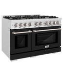 ZLINE 48 in. 6.7 cu. ft. Select Double Oven Dual Fuel Range with 8 Burner Gas Cooktop in DuraSnow® Stainless Steel with Black Matte Doors (HDRS-BLM-48) - (HDRSBLM48) -
