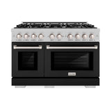 ZLINE 48 in. 6.7 cu. ft. Select Double Oven Dual Fuel Range with 8 Burner Gas Cooktop in DuraSnow® Stainless Steel with Black Matte Doors (HDRS-BLM-48) - (HDRSBLM48) -
