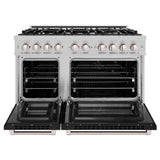 ZLINE 48 in. 6.7 cu. ft. Select Double Oven Dual Fuel Range with 8 Burner Gas Cooktop in DuraSnow® Stainless Steel with Black Matte Doors (HDRS-BLM-48) - (HDRSBLM48) -