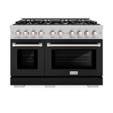 ZLINE 48 in. 6.7 cu. ft. Select Double Oven Dual Fuel Range with 8 Burner Gas Cooktop in DuraSnow® Stainless Steel with Black Matte Doors (HDRS-BLM-48) - (HDRSBLM48) -