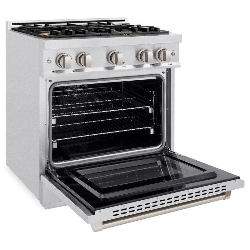 ZLINE 30 in. 4.2 cu. ft. Select Dual Fuel Range with Gas Cooktop and Electric Convection Oven in DuraSnow® Stainless Steel with 4 Brass Burners (HDRS-BR-30) - (HDRSBR30) -