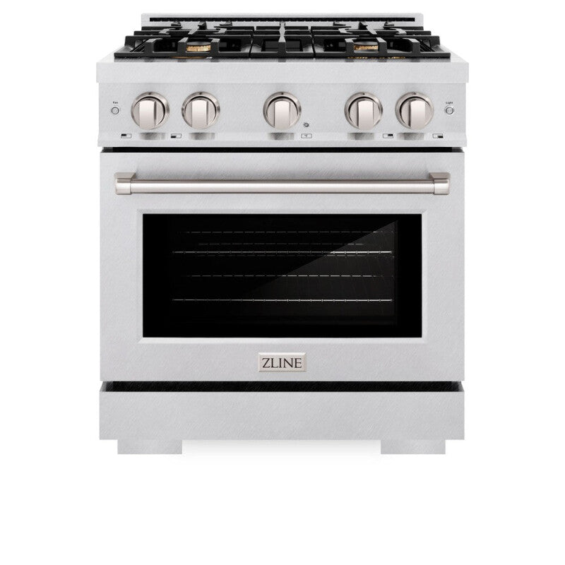 ZLINE 30 in. 4.2 cu. ft. Select Dual Fuel Range with Gas Cooktop and Electric Convection Oven in DuraSnow® Stainless Steel with 4 Brass Burners (HDRS-BR-30) - (HDRSBR30) -