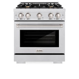 ZLINE 30 in. 4.2 cu. ft. Select Dual Fuel Range with Gas Cooktop and Electric Convection Oven in DuraSnow® Stainless Steel with 4 Brass Burners (HDRS-BR-30) - (HDRSBR30) -