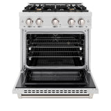 ZLINE 30 in. 4.2 cu. ft. Select Dual Fuel Range with Gas Cooktop and Electric Convection Oven in DuraSnow® Stainless Steel with 4 Brass Burners (HDRS-BR-30) - (HDRSBR30) -