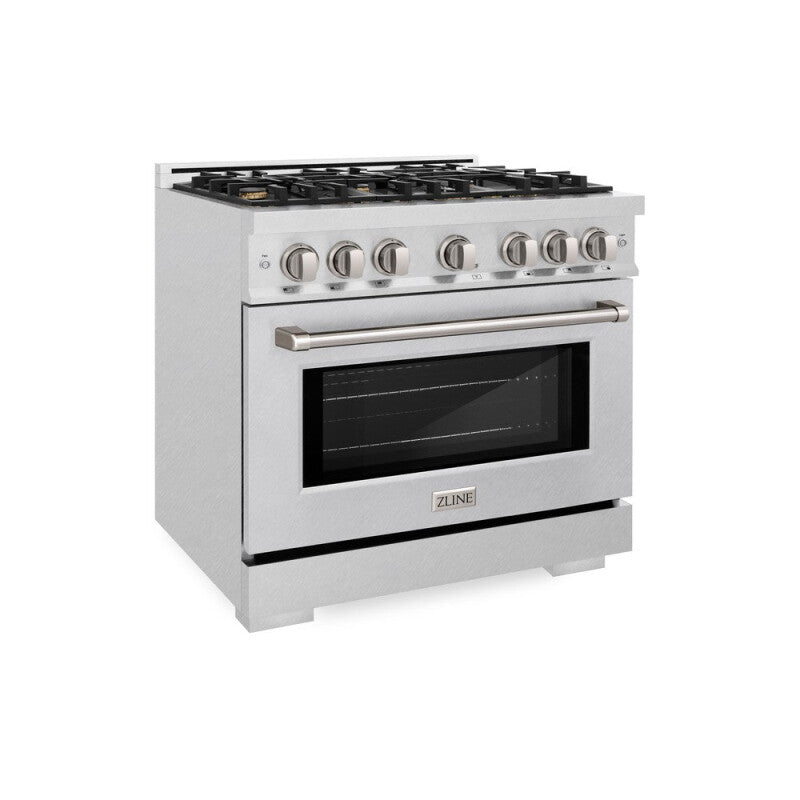 ZLINE 36 in. 5.2 cu. ft. Select Dual Fuel Range with Gas Cooktop and Electric Convection Oven in DuraSnow® Stainless Steel with 6 Brass Burners (HDRS-BR-36) - (HDRSBR36) -