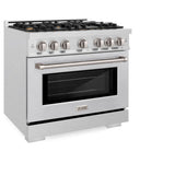 ZLINE 36 in. 5.2 cu. ft. Select Dual Fuel Range with Gas Cooktop and Electric Convection Oven in DuraSnow® Stainless Steel with 6 Brass Burners (HDRS-BR-36) - (HDRSBR36) -
