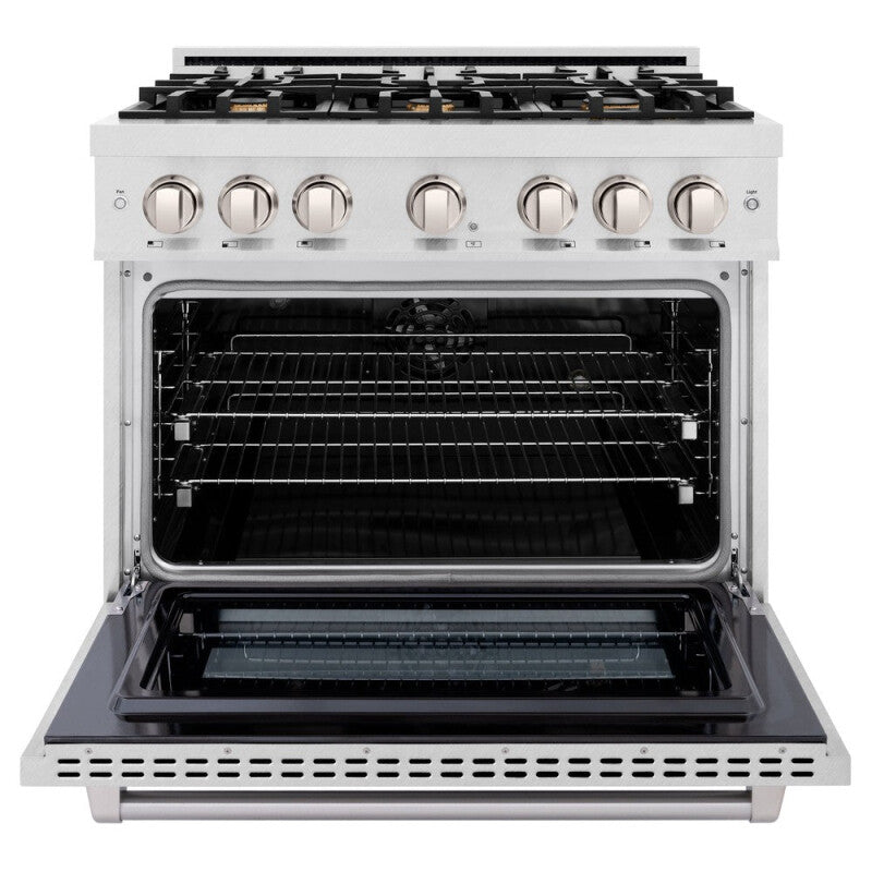 ZLINE 36 in. 5.2 cu. ft. Select Dual Fuel Range with Gas Cooktop and Electric Convection Oven in DuraSnow® Stainless Steel with 6 Brass Burners (HDRS-BR-36) - (HDRSBR36) -