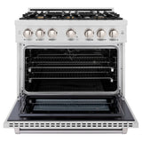ZLINE 36 in. 5.2 cu. ft. Select Dual Fuel Range with Gas Cooktop and Electric Convection Oven in DuraSnow® Stainless Steel with 6 Brass Burners (HDRS-BR-36) - (HDRSBR36) -