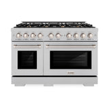 ZLINE 48 in. 6.7 cu. ft. Select Double Oven Dual Fuel Range in DuraSnow® Stainless Steel with 8 Brass Burners (HDRS-BR-48) - (HDRSBR48) -
