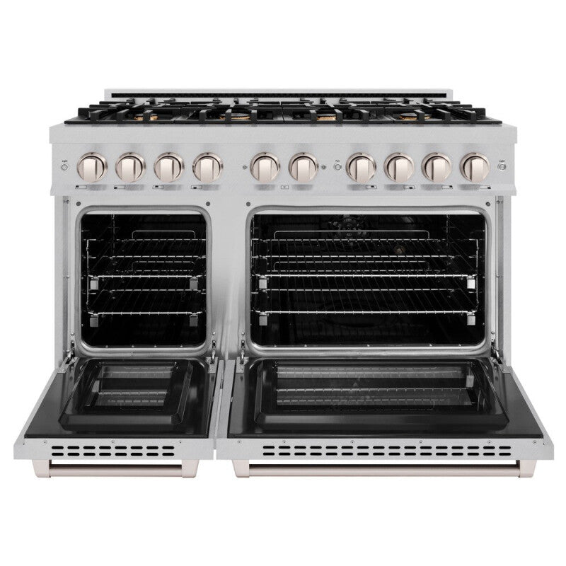 ZLINE 48 in. 6.7 cu. ft. Select Double Oven Dual Fuel Range in DuraSnow® Stainless Steel with 8 Brass Burners (HDRS-BR-48) - (HDRSBR48) -