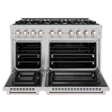 ZLINE 48 in. 6.7 cu. ft. Select Double Oven Dual Fuel Range in DuraSnow® Stainless Steel with 8 Brass Burners (HDRS-BR-48) - (HDRSBR48) -