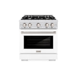 ZLINE 30 in. 4.2 cu. ft. Select Dual Fuel Range with 4 Burner Gas Cooktop and Electric Convection Oven in DuraSnow® Stainless Steel with White Matte Door (HDRS-WM-30) - (HDRSWM30) -