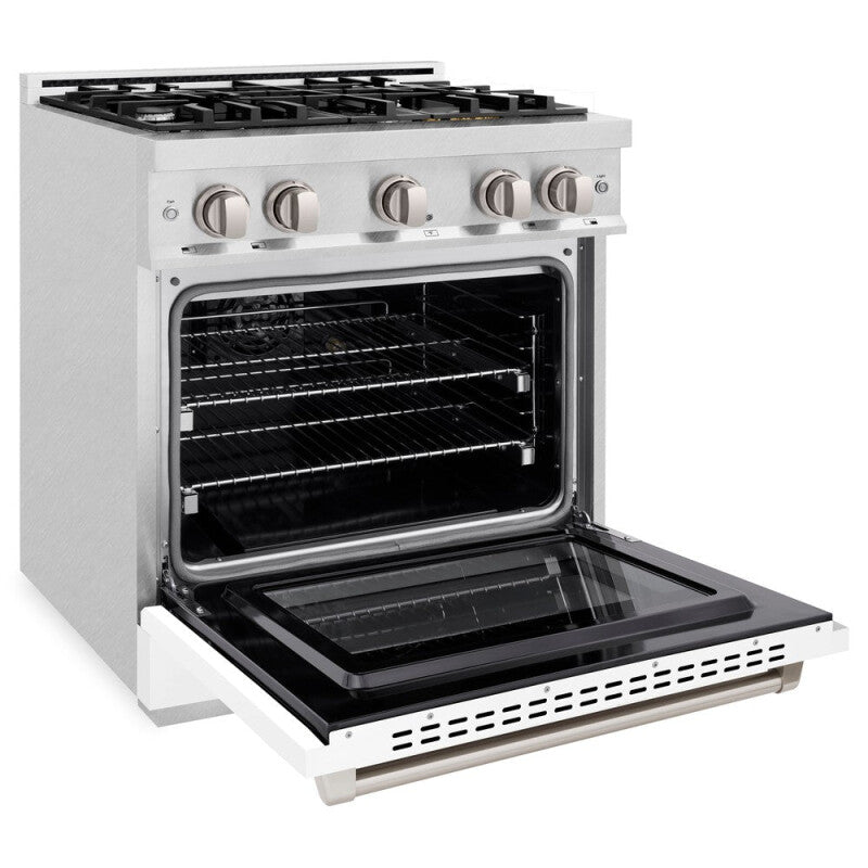 ZLINE 30 in. 4.2 cu. ft. Select Dual Fuel Range with 4 Burner Gas Cooktop and Electric Convection Oven in DuraSnow® Stainless Steel with White Matte Door (HDRS-WM-30) - (HDRSWM30) -