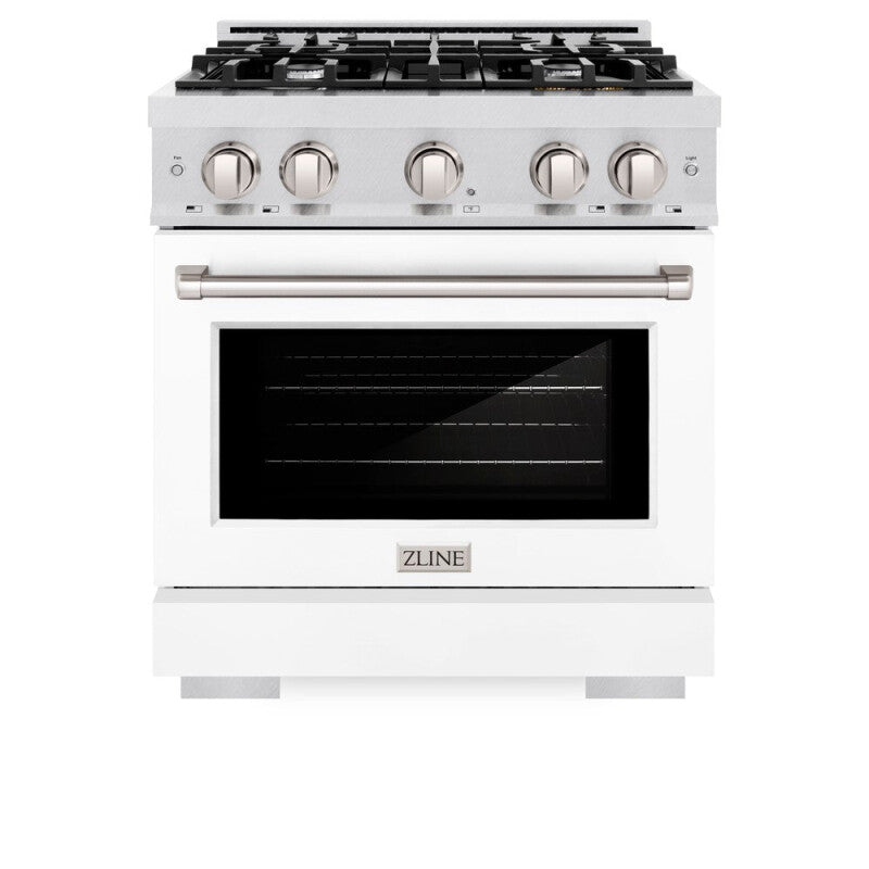 ZLINE 30 in. 4.2 cu. ft. Select Dual Fuel Range with 4 Burner Gas Cooktop and Electric Convection Oven in DuraSnow® Stainless Steel with White Matte Door (HDRS-WM-30) - (HDRSWM30) -