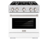 ZLINE 30 in. 4.2 cu. ft. Select Dual Fuel Range with 4 Burner Gas Cooktop and Electric Convection Oven in DuraSnow® Stainless Steel with White Matte Door (HDRS-WM-30) - (HDRSWM30) -