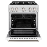 ZLINE 30 in. 4.2 cu. ft. Select Dual Fuel Range with 4 Burner Gas Cooktop and Electric Convection Oven in DuraSnow® Stainless Steel with White Matte Door (HDRS-WM-30) - (HDRSWM30) -