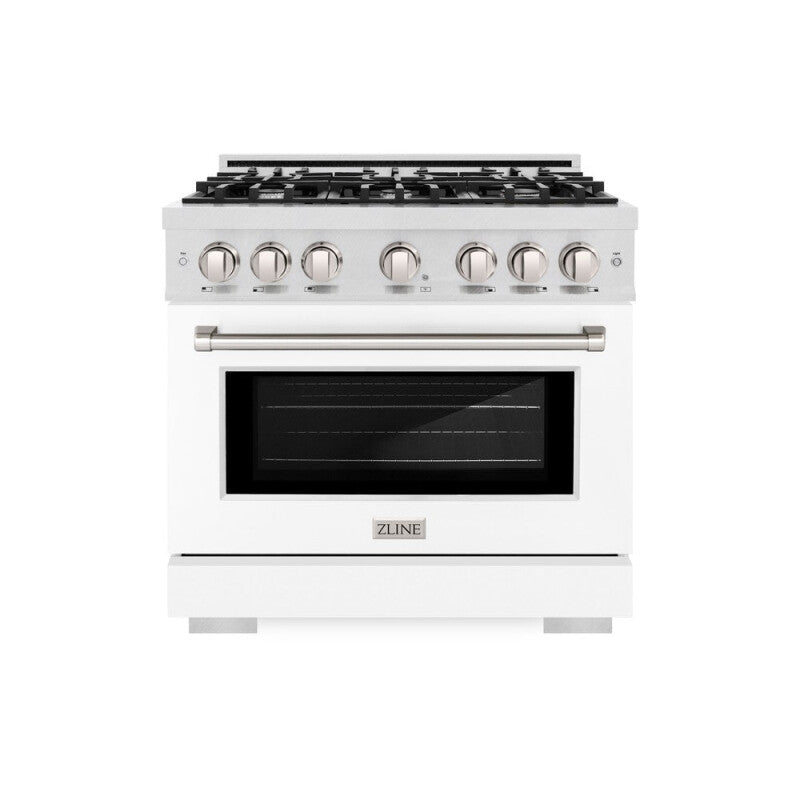 ZLINE 36 in. 5.2 cu. ft. Select Dual Fuel Range with 6 Burner Gas Cooktop and Electric Convection Oven in DuraSnow® Stainless Steel with White Matte Door (HDRS-WM-36) - (HDRSWM36) -